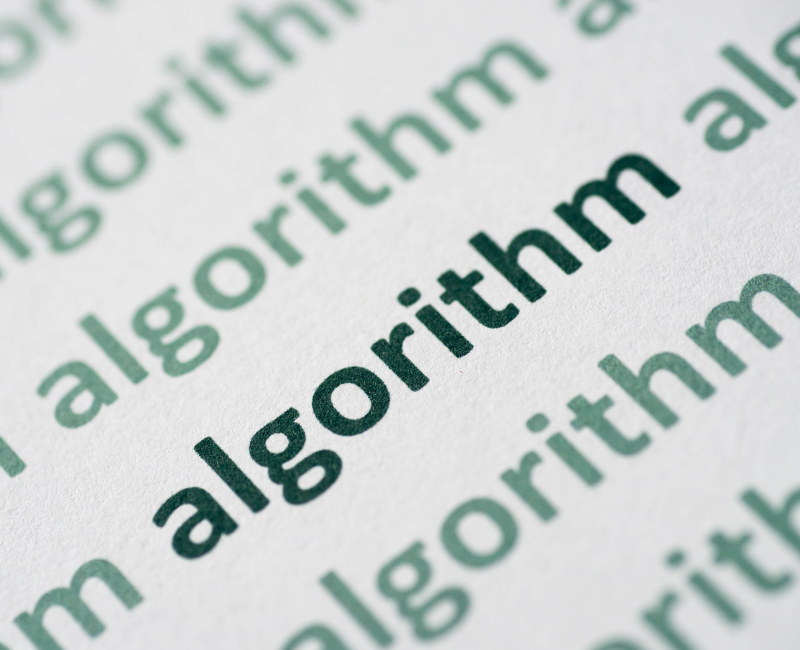 Word algorithm printed on white paper.