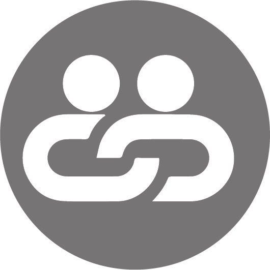 Black-and-white Symbol showing two persons and it is intended for Our Work page at the Lead Dog's Digital website.
