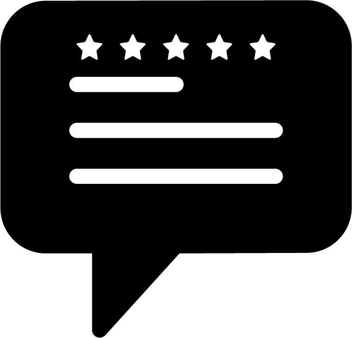 A black and white icon for a message symbolizing reputation.