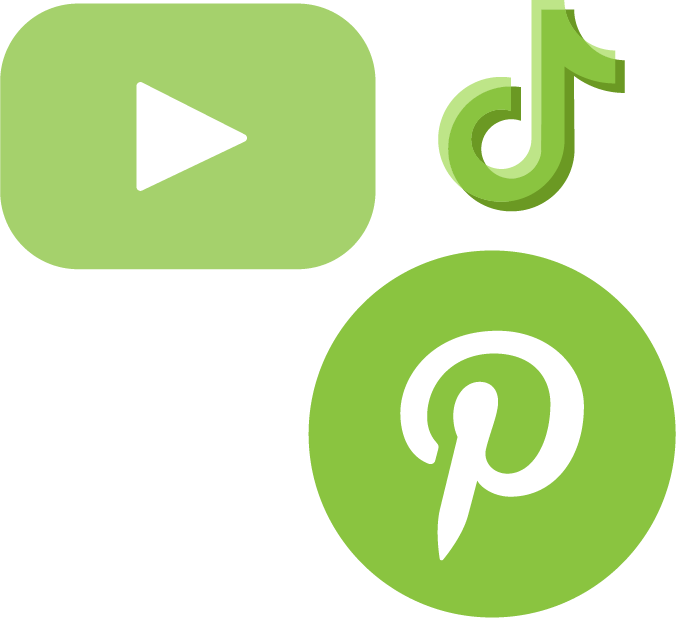 Youtube, TikTok and Pinterest icons - association for social media marketing.