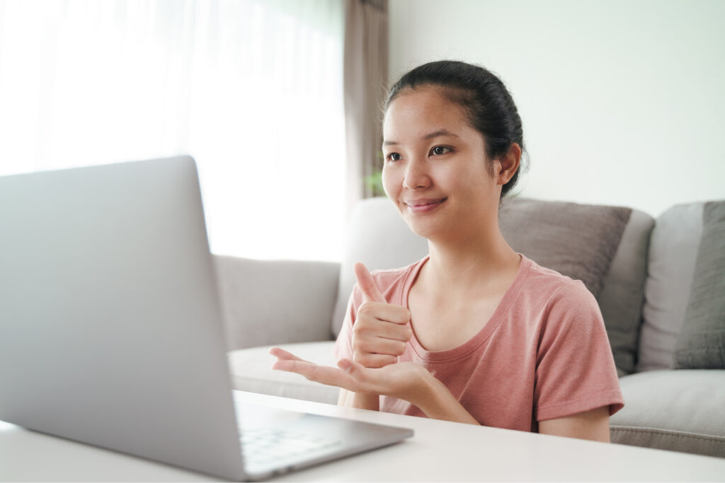 girl in an online meeting