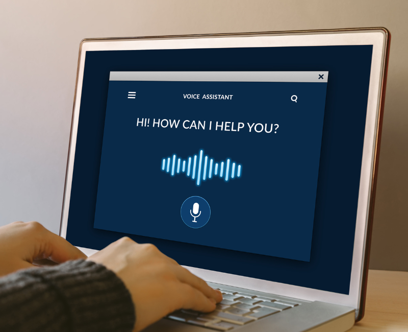 Voice assistant concept on a laptop computer screen